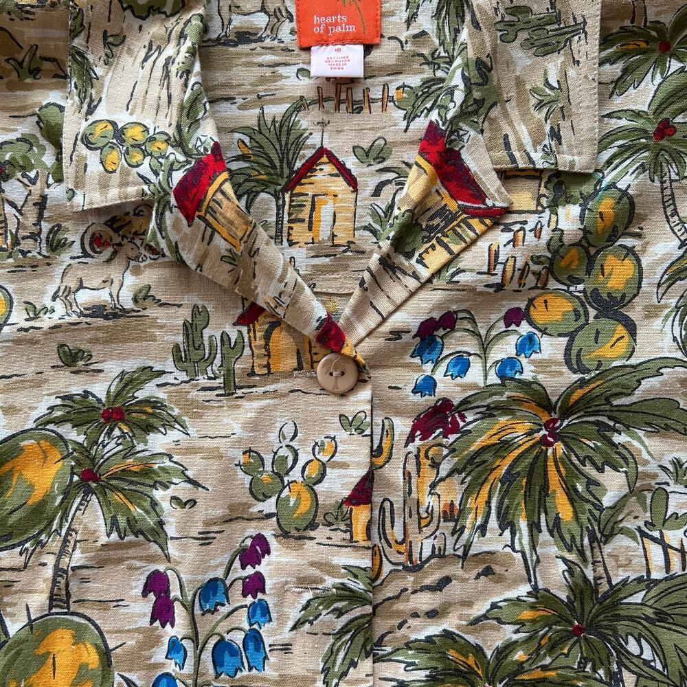 Hearts of Palm Linen Blend Tropical Resort Shirt Size 10, Vibrant Cactus & Palm​ - Picture 2 of 8